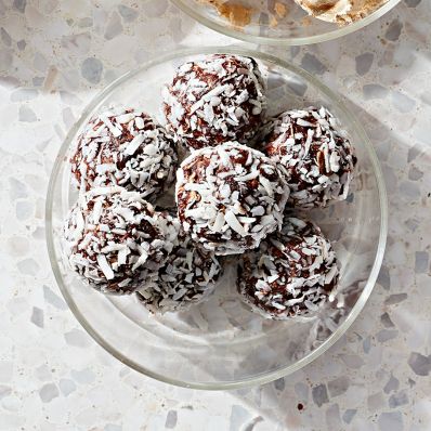 coconut energy balls with cocoa and almonds