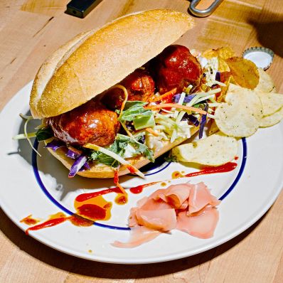 pork meatball sub with hoisin sauce