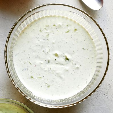 overhead view of tzatziki sauce