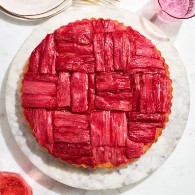 overhead view of rhubarb tart