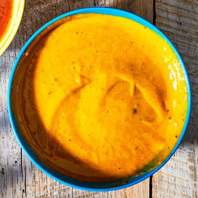 mustard-based rib sauce in bowl