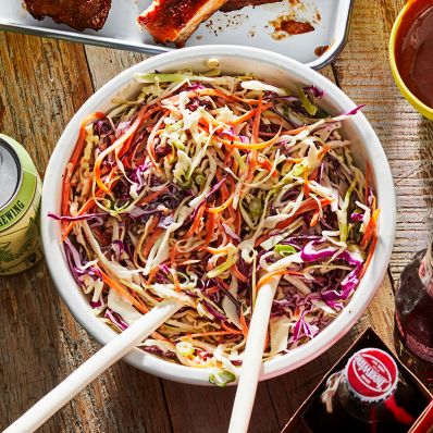 peppery coleslaw with servers
