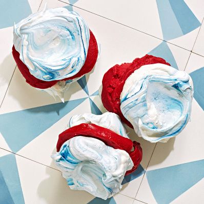sorbet sandwiches with swirled meringue