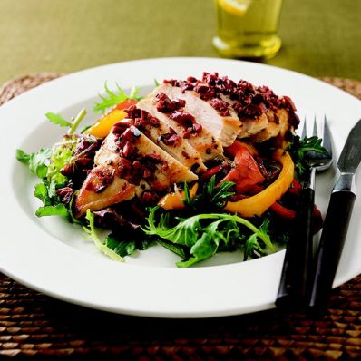 Chicken Breasts with Roasted Peppers & Greens