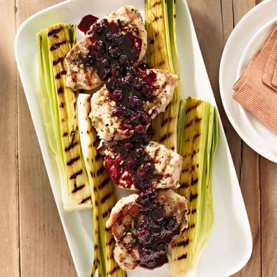 Pork Chops with Bourbon-Blueberry Glaze