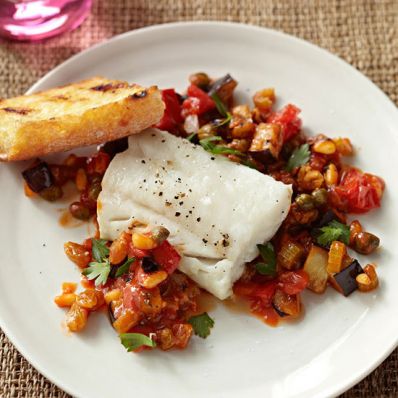 Cod with Eggplant Caponata