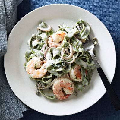 Shrimp Fettuccine with Creamy Caper Sauce