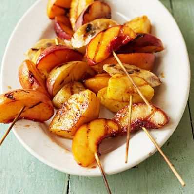 Grilled Fruit Skewers with Spicy Maple Cumin Glaze