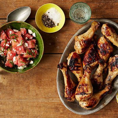 Honey Lime Drumsticks with Watermelon Salad