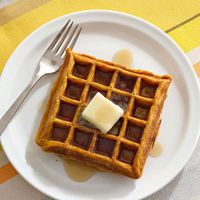 Pumpkin Waffles with Cinnamon Maple Syrup