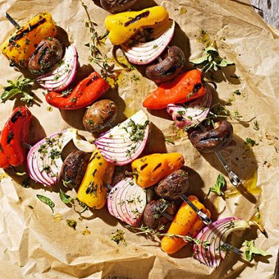 Pepper and Cremini Mushroom Skewers