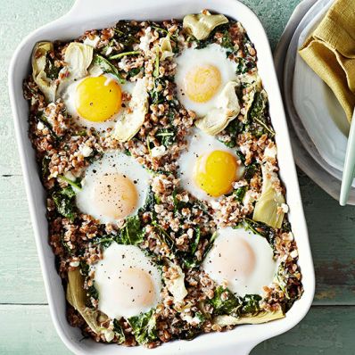 Greek Baked Eggs and Wheat Berries