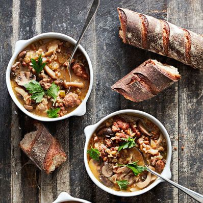 Mushroom, Sausage and Whole Grain Soup