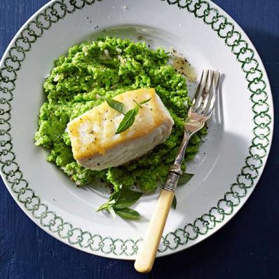 Smashed Peas with Halibut