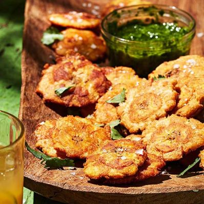 Twice-Fried Plantains with Jamaican Salsa Verde