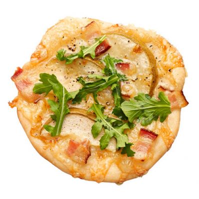 Pizzettes with Pear, Bacon and Swiss