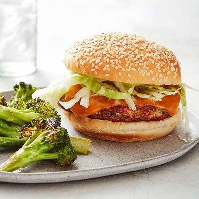 Chicken Burgers with Roasted Broccoli