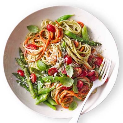 Spring Veggie Pasta with Basil Pesto Veggie Noodles