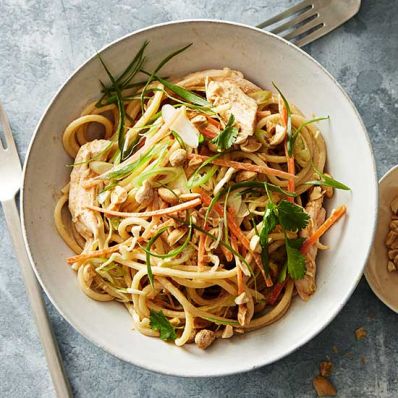 Asian Peanut Noodle Slaw with Shredded Chicken