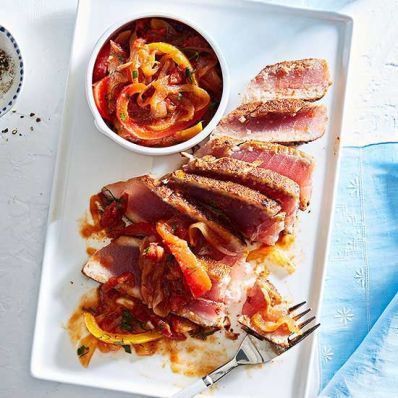 Pan-Seared Spicy Tuna with Sweet-and-Sour Salsa