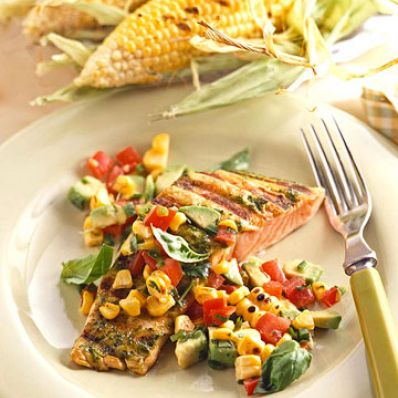 Basil-Grilled Salmon with Spicy Corn Relish