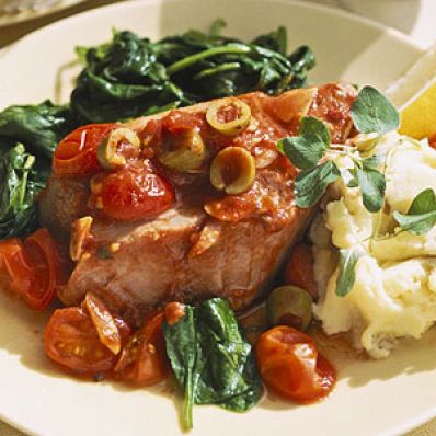 Tuna Steaks In Spicy Tomato Sauce With Mashed Potatoes