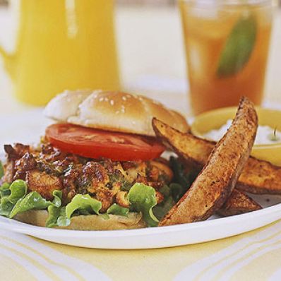 Cajun Crab Cake Sandwich and Oven Fries