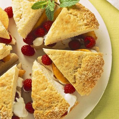 Peach Melba-Sour Cream Shortcake Wedges