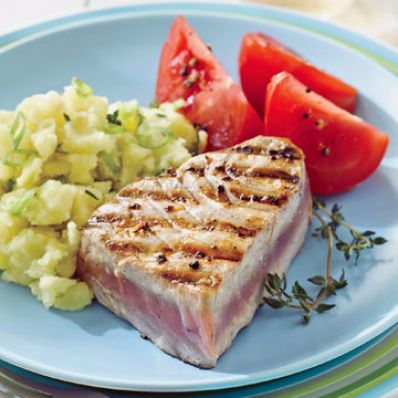 Grilled Tuna with Smashed Potatoes