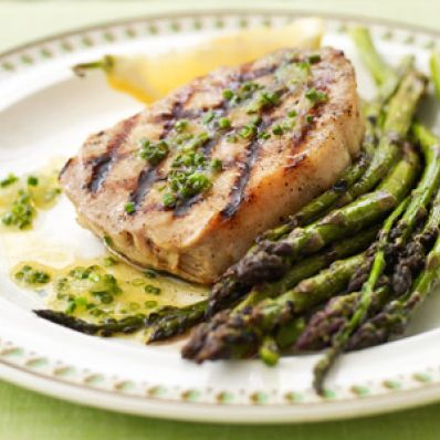 Grilled Pork and Asparagus with Lemon Dressing