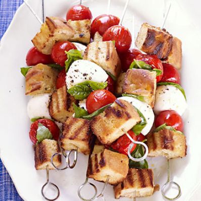 Panzanella Skewers with Mozzarella, Tomato and Focaccia Bread
