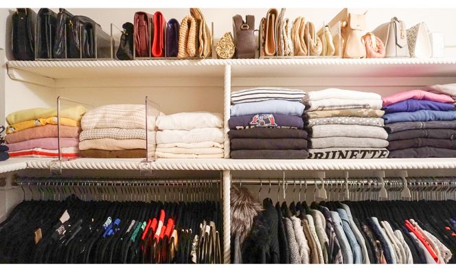 Bags organized in Dori's closet