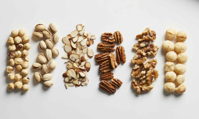 Macadamias, pistachios, almonds, pecans, walnuts, hazelnuts