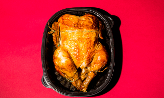 rotisserie chicken in carton