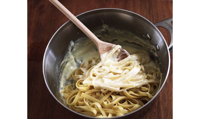 stir sauce and pasta