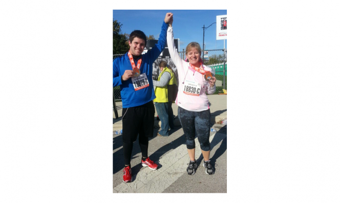 Wendy Rowland and son after half marathon