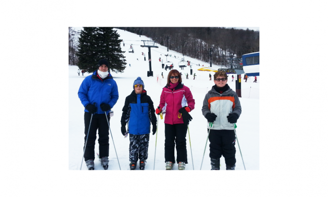 Wendy Rowland and family skiing