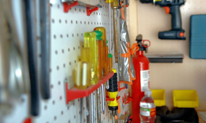 garage tool zone with pegboard