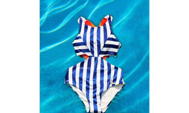 blue and white stripe swimsuit