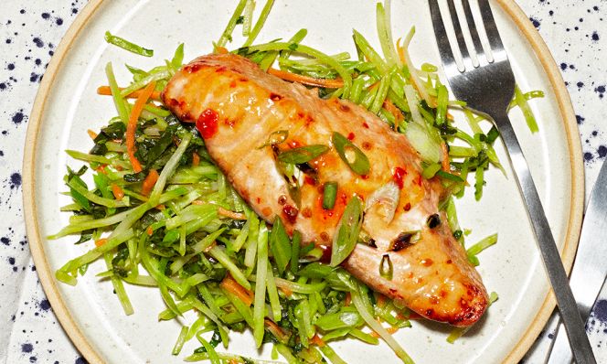 thai-glazed salmon on plate