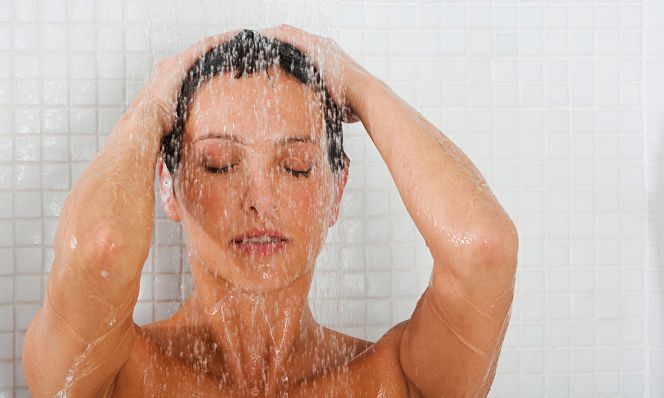 woman showering