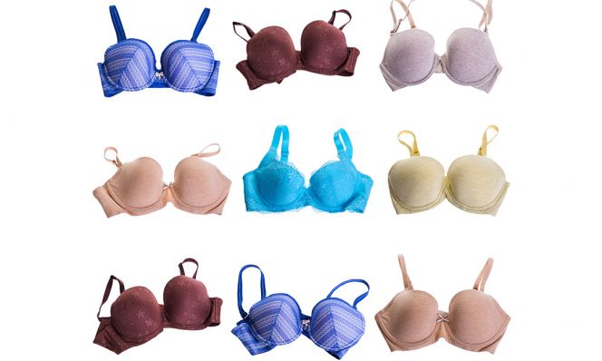 colorful bras on white background
