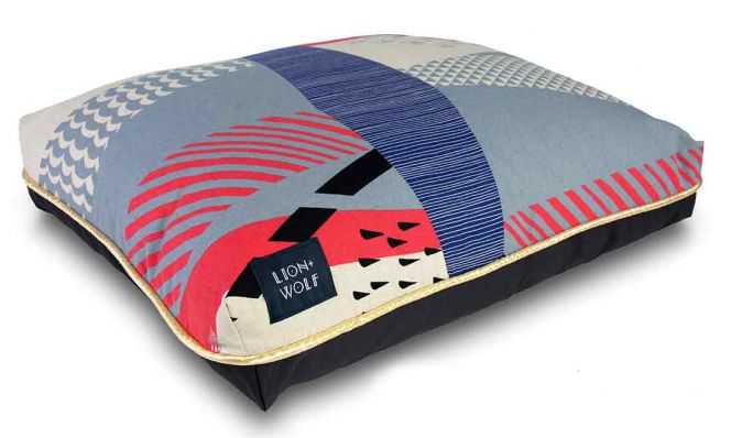 Lion + Wolf Cloudburst Dog Bed in Coral & Gold Metallic
