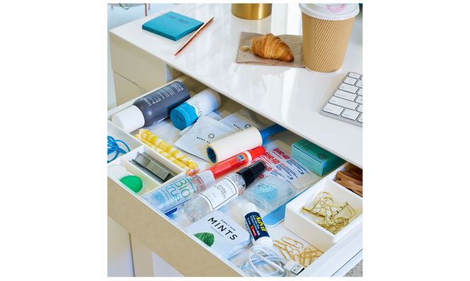 organized desk drawer at work