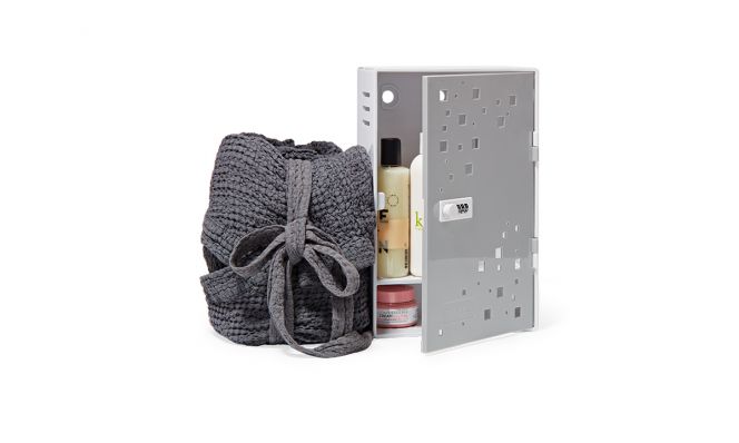 Shlocker dorm safe with bathrobe