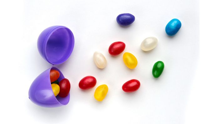 jelly beans in plastic easter egg