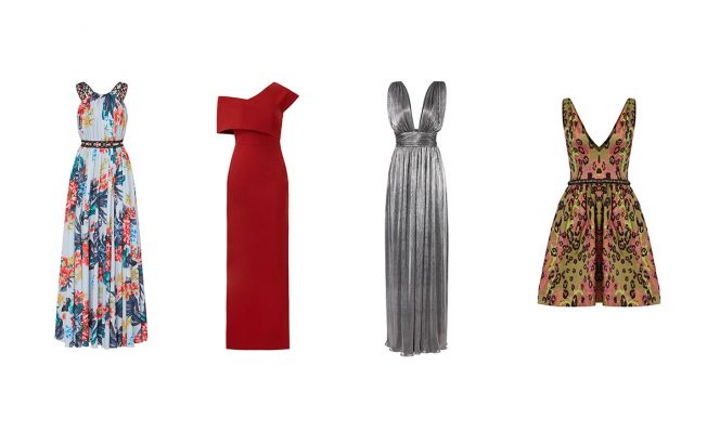 prom dresses for rent in floral, asymmetrical, red carpet, and animal print designs from Rent the Runway