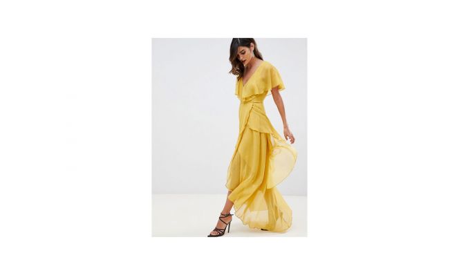 ASOS DESIGN maxi dress with cape back and dipped hem