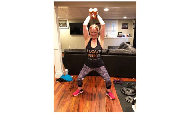 Stacey Monahan AFTER her weight loss lifting weights at home